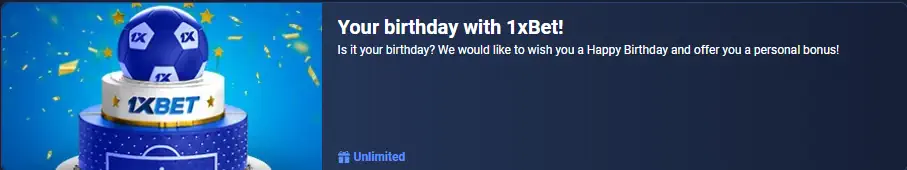 NCAAB 1xBet Personal Birthday Bonus Screenshot